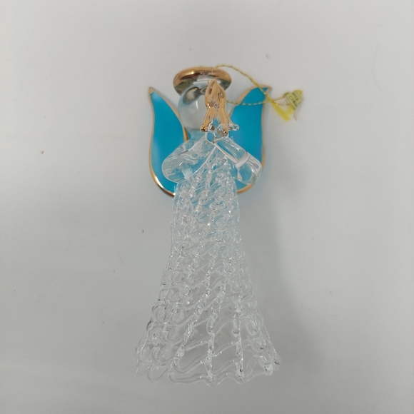 Vintage Angel Spun Glass Christmas Ornament Blue Wings Delicate Glass Skirt - Picture 8 of 9